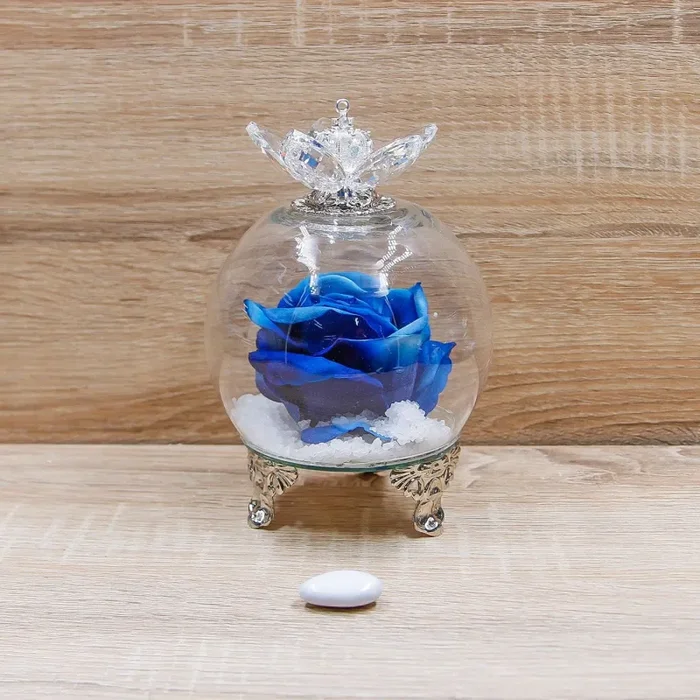 Campana Cristalli con Rosa Blu e Corona Argento Via Margutta In saldo