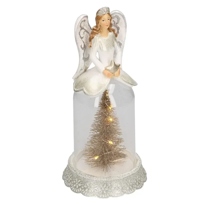 Campana di Vetro con pino e Angelo in Resina bianco cm Ø12xh24 Vendita online