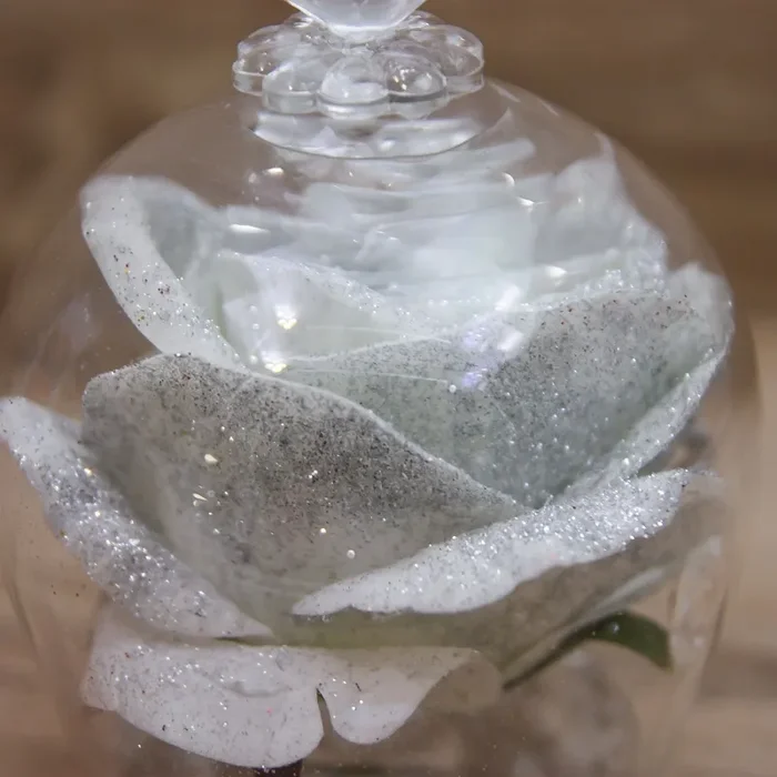 Campana Grande con Rosa Bianca e Glitter Argento Via Margutta - immagine 2