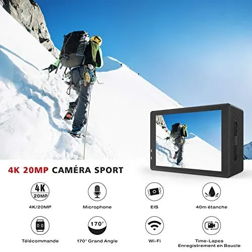 Campark 4K 20MP Action Cam WiFi Impermeabile 40M con Telecomando e Microfono… - immagine 2