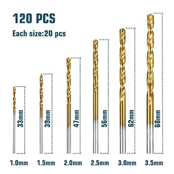 Camtek 120 Pezzi punte per trapano Micro Punte Metrico HSS ad alta velocit in acciaio Punte 1/1.5/2/ 2,5/3/ 3,5 mm Drill Set Strumenti - immagine 2