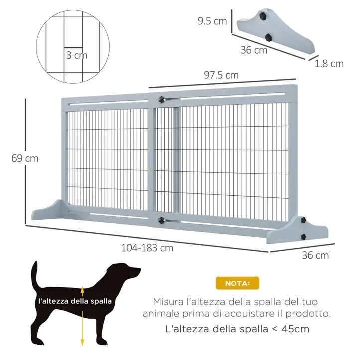 Cancelletto di Sicurezza Estensibile per Animali Domestici 104-183x36x69 cm in Legno e Acciaio Blu - immagine 3