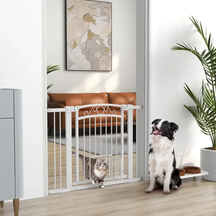 Cancelletto di Sicurezza per Animali con Estensioni 76-104x77cm Porta per Gatti Bianco - immagine 2