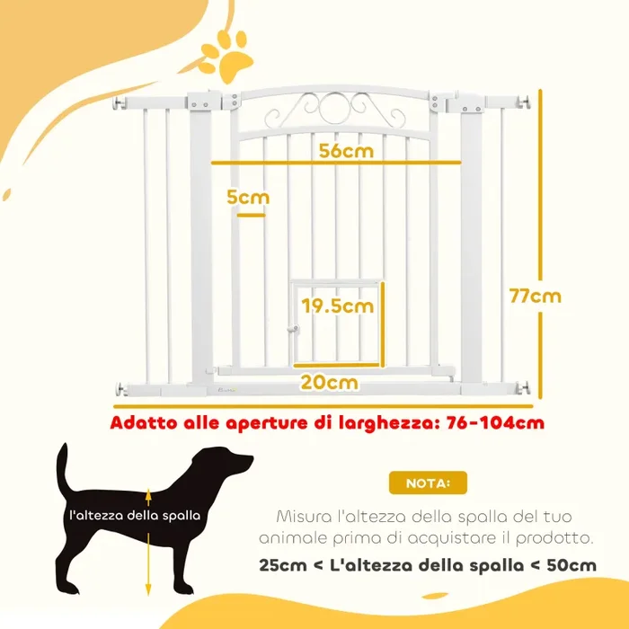 Cancelletto di Sicurezza per Animali con Estensioni 76-104x77cm Porta per Gatti Bianco - immagine 3