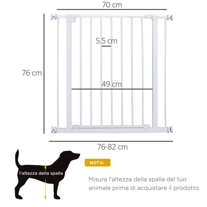 Cancelletto di Sicurezza per Animali Domestici Bianco 76×72-82 cm - immagine 3