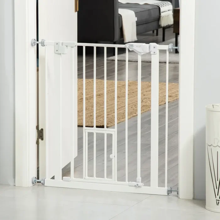 Cancelletto di Sicurezza per Cani con Porta Piccola Montaggio a Pressione 74-80×76,2 cm Bianco Online ora - immagine 2