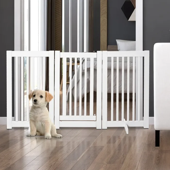 Cancelletto di Sicurezza Pieghevole per Animali Domestici 155×35,5×76 cm in MDF Bianco Saldi - immagine 2