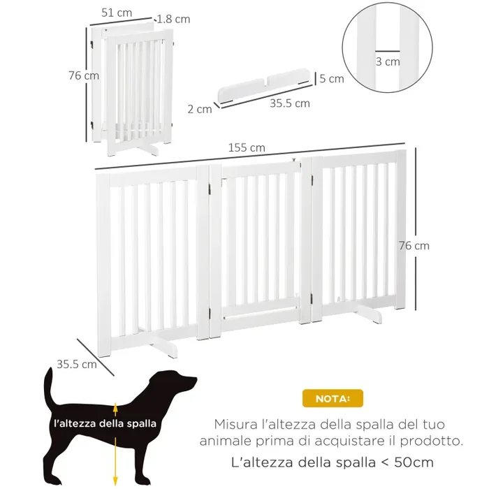 Cancelletto di Sicurezza Pieghevole per Animali Domestici 155×35,5×76 cm in MDF Bianco Saldi - immagine 3