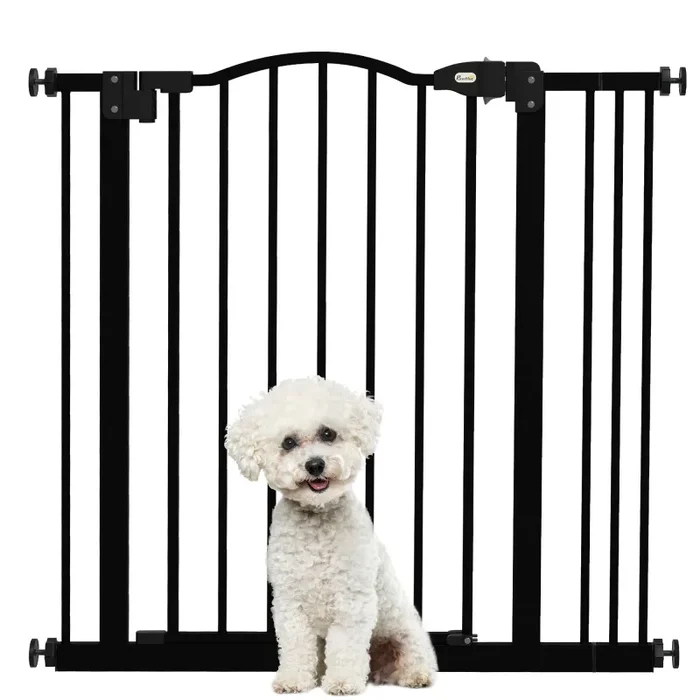 Cancelletto per Cani Estensibile 74-87×78 cm con 2 Blocchi e Chiusura Automatica in Metallo e Plastica Nero