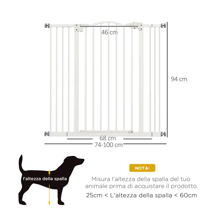 Cancellino per Cani Estensibile 74-100×94 cm in Metallo Bianco - immagine 3