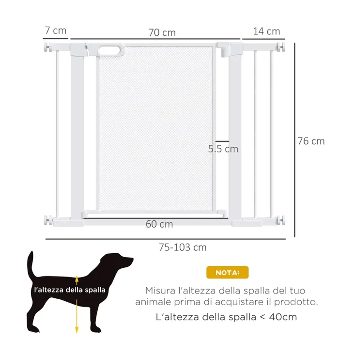 Cancellino per Cani Estensibile a Pressione 75-103 cm con Chiusura Automatica in Acciaio e ABS Bianco In saldo - immagine 3