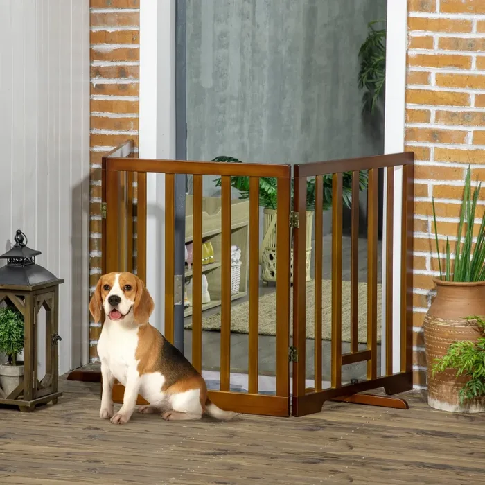 Cancellino per Cani Pieghevole 181x35x76 cm in Legno di Pino Marrone Scuro - immagine 2