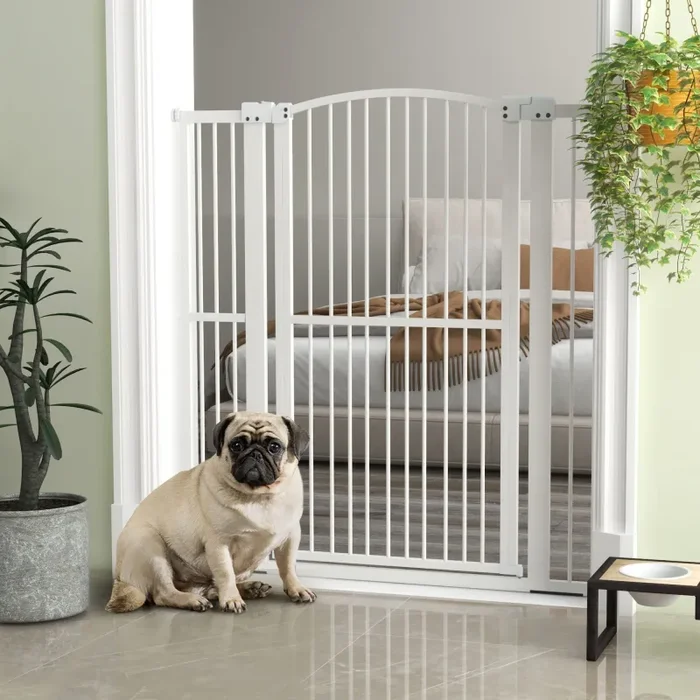 Cancellino per Cani Regolabile con 2 Estensioni 77-105×120 cm in Acciaio e Doppio Blocco Bianco In saldo - immagine 2