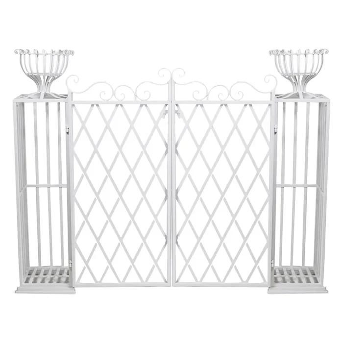 Cancello Portavasi da Giardino in Metallo 164x31x124,5cm Classic Bianco