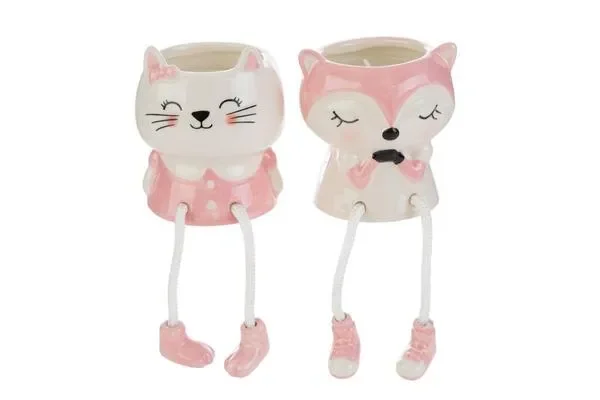 CANDELA ANIMALETTO IN PORCELLANA ROSA 2 MODELLI ASSORTITI (7,5×7,5xh.8,5cm) C/SHOPPER 13693