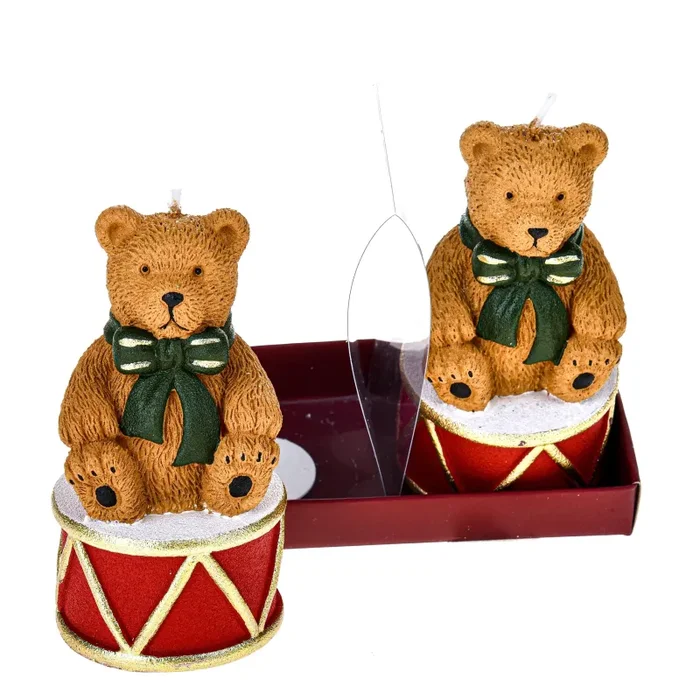 Candele Orsetti Natalizi 4 Pz H11 cm Rosso/Marrone - immagine 3