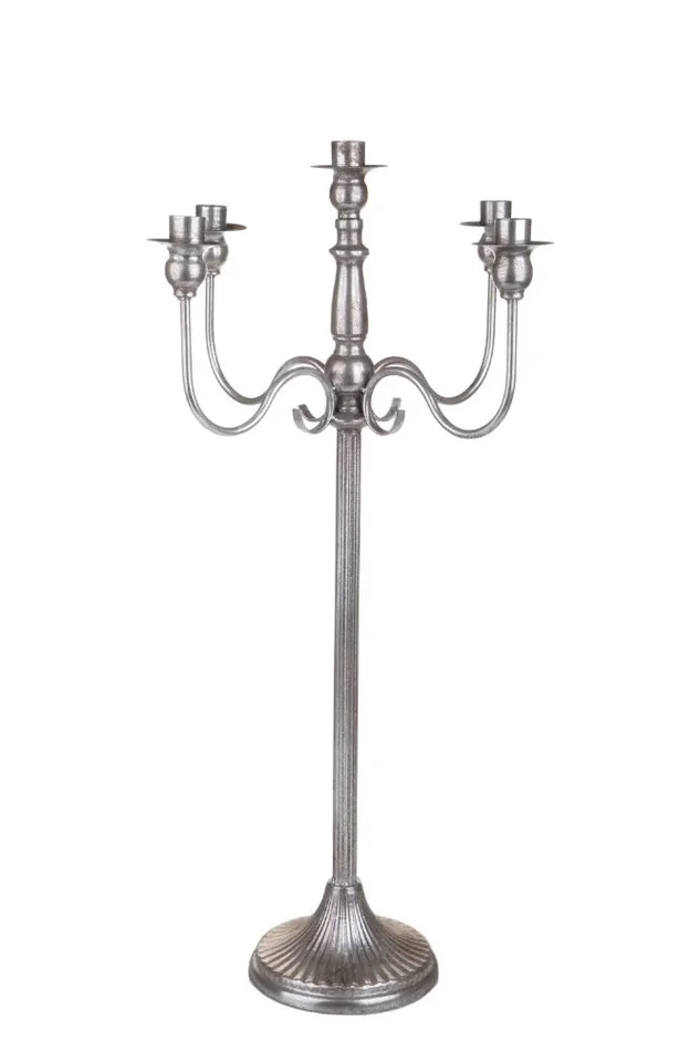 Candeliere con 5 Bracci 75 cm in Metallo Argento - immagine 3