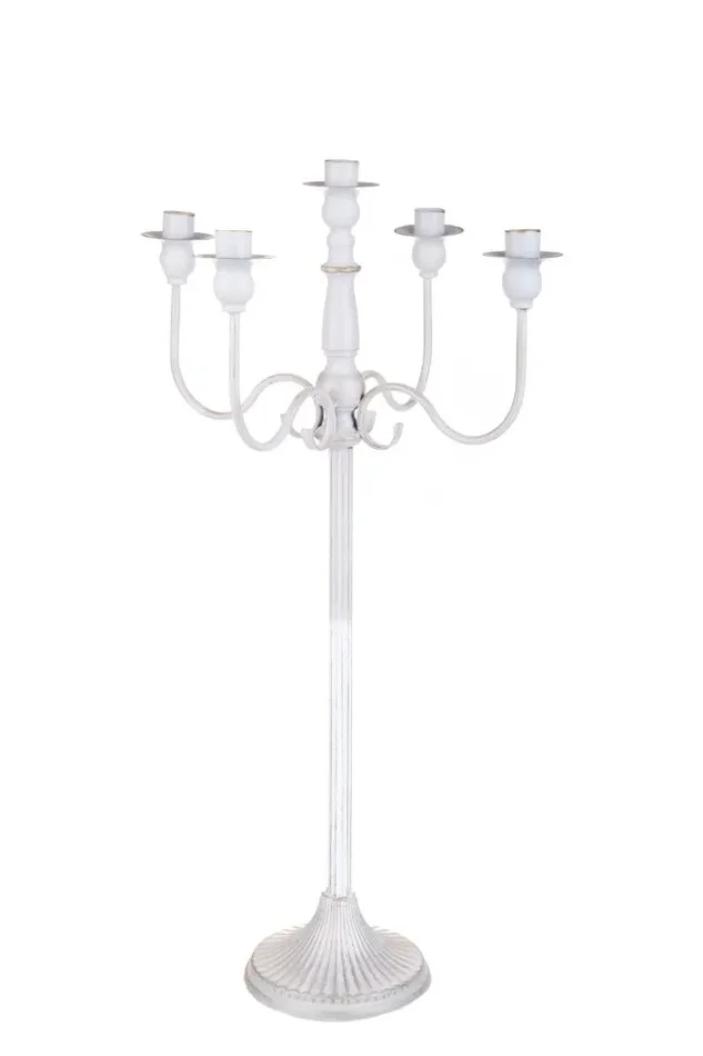 Candeliere con 5 Bracci 75 cm in Metallo Bianco e Oro In saldo