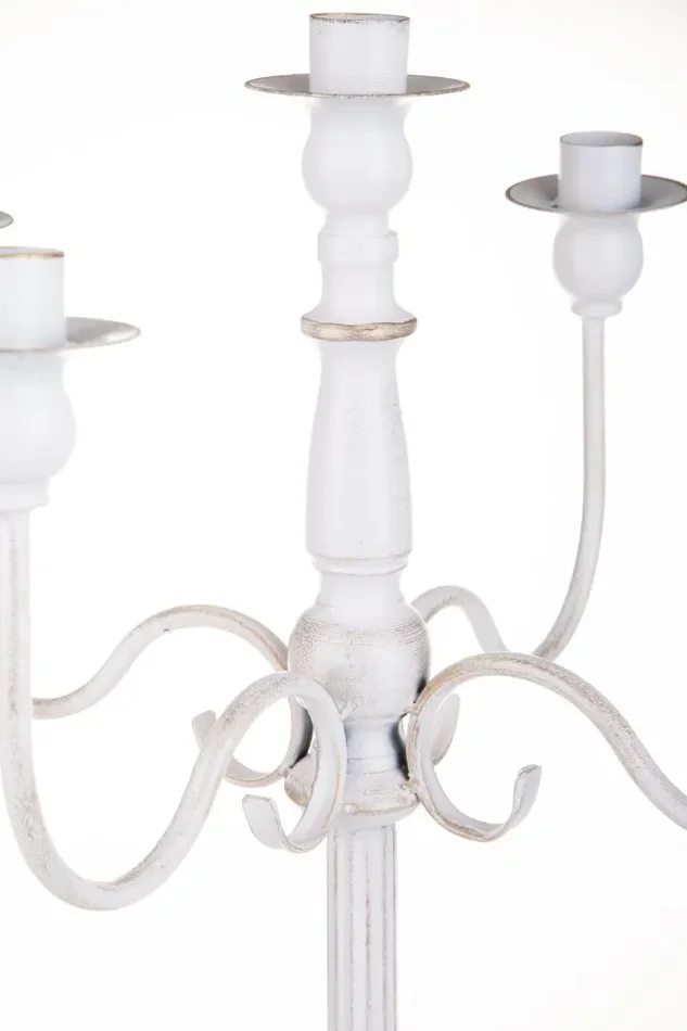 Candeliere con 5 Bracci 75 cm in Metallo Bianco e Oro In saldo - immagine 2