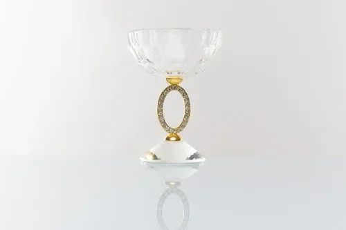 CANDELIERE COPPIA IN CRISTALLO CON DETTAGLIO IN ORO (9,5x10cm)