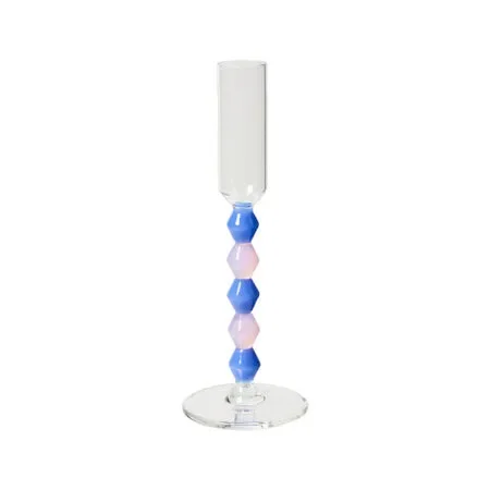 CANDELIERE IN VETRO BOROSILICATO ROSA E AZZURRO (h.18cm)