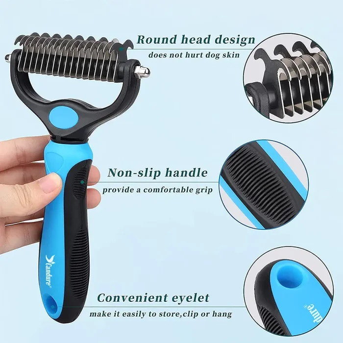 CANDURE Spazzola per Cani, Pettine Gatti per Pelo Acciaio Inossidabile 17+9 Doppia Faccia Strumento di Deshedding Animali per Cane Pelo Lungo, Medio e Corto - immagine 2