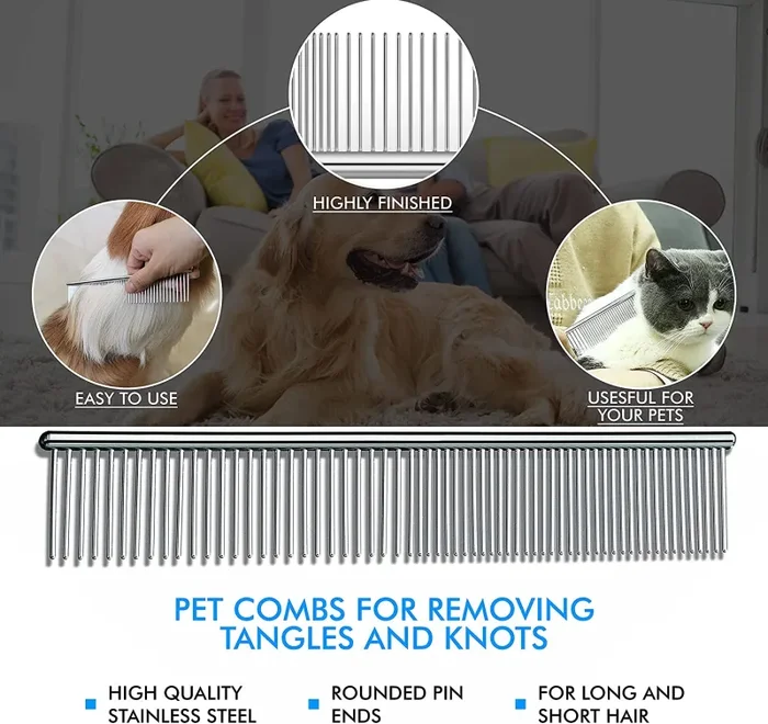 CANDURE Spazzola per Cani, Pettine Gatti per Pelo Acciaio Inossidabile 17+9 Doppia Faccia Strumento di Deshedding Animali per Cane Pelo Lungo, Medio e Corto - immagine 3