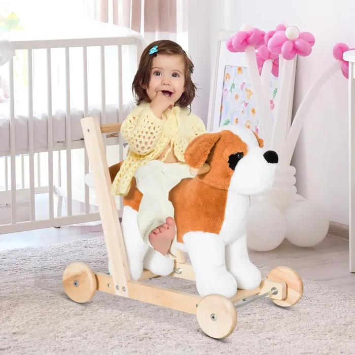 Cane Cavalcabile per Bambini con Suoni in Legno e Peluche - immagine 2