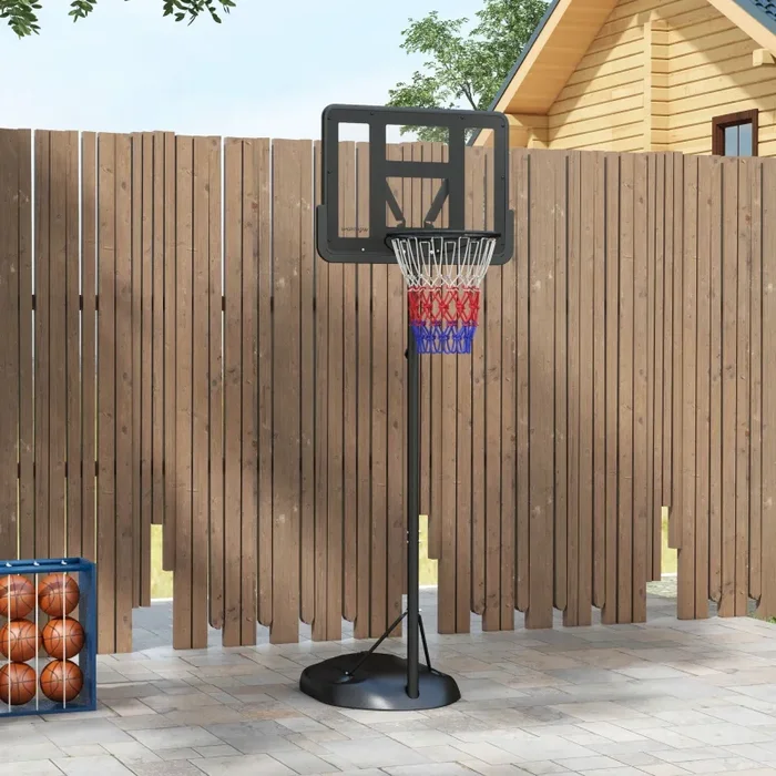Canestro Basket ad Altezza Regolabile 216-277 cm con Base Riempibile in Acciaio e PE Nero - immagine 2