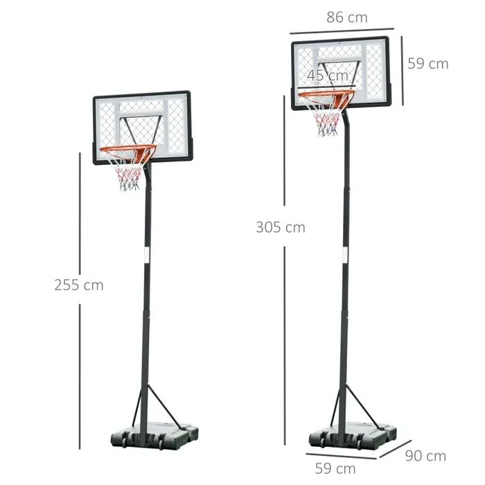 Canestro Basket da Esterno Altezza Regolabile 302-352 cm in Acciaio con Ruote Nero Online ora - immagine 3