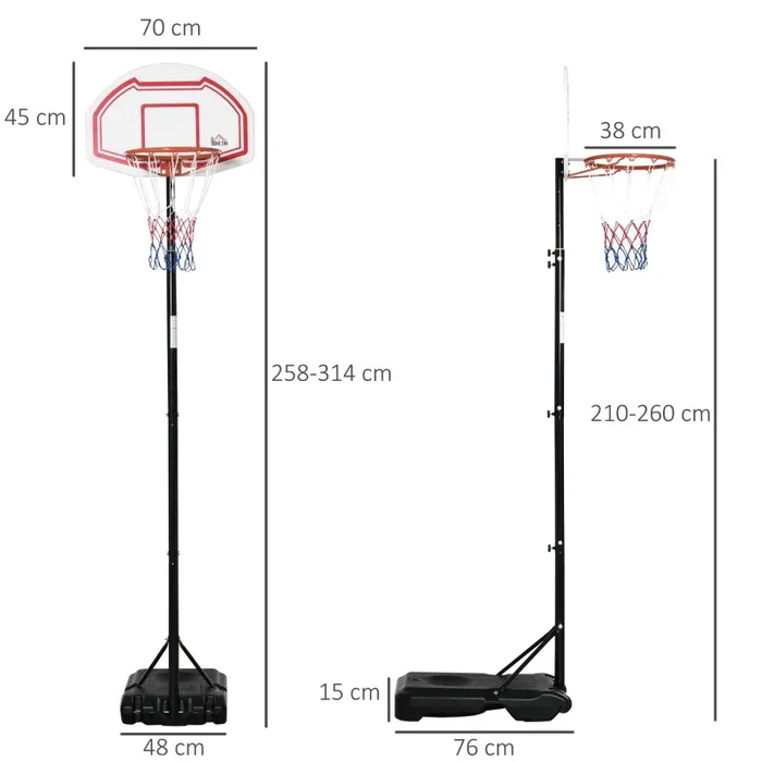 Canestro da Basket ad Altezza Regolabile 210-260 cm con Base Riempibile e 2 Ruote - immagine 3