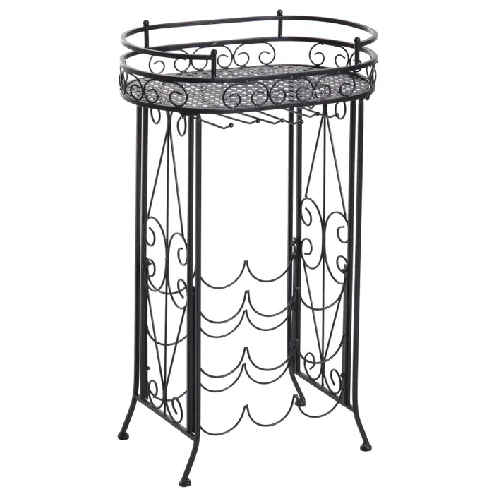 Cantinetta Portabottiglie con Portacalici 28,5x46x77,5 cm in Ferro Battuto Nera