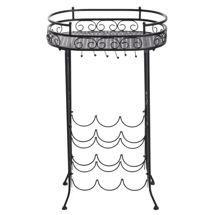 Cantinetta Portabottiglie con Portacalici 28,5x46x77,5 cm in Ferro Battuto Nera - immagine 3