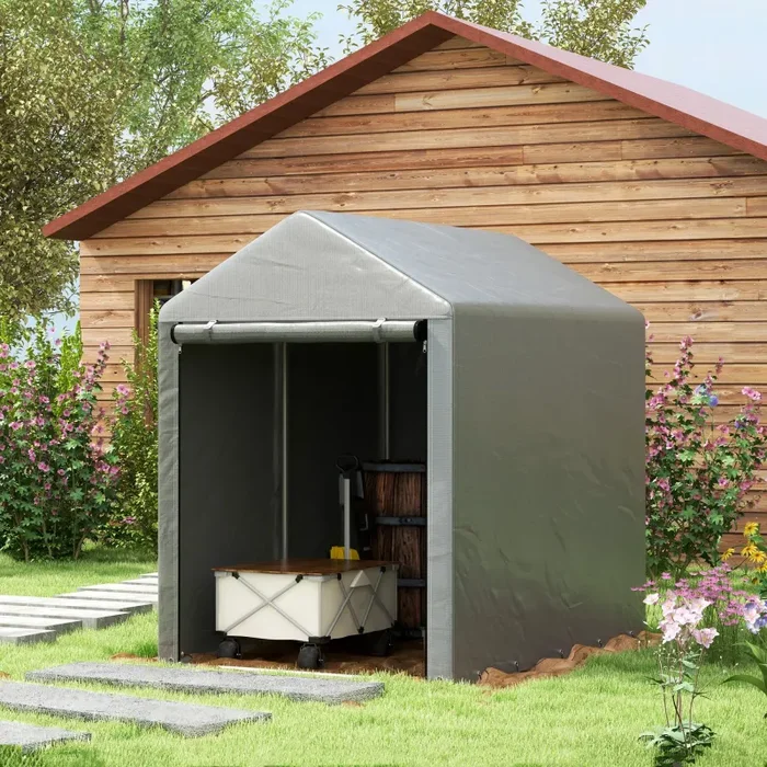 Capanno Box per Attrezzi da Giardino 120x179x165 cm Tenda in PE anti UV e Metallo Grigio chiaro - immagine 2