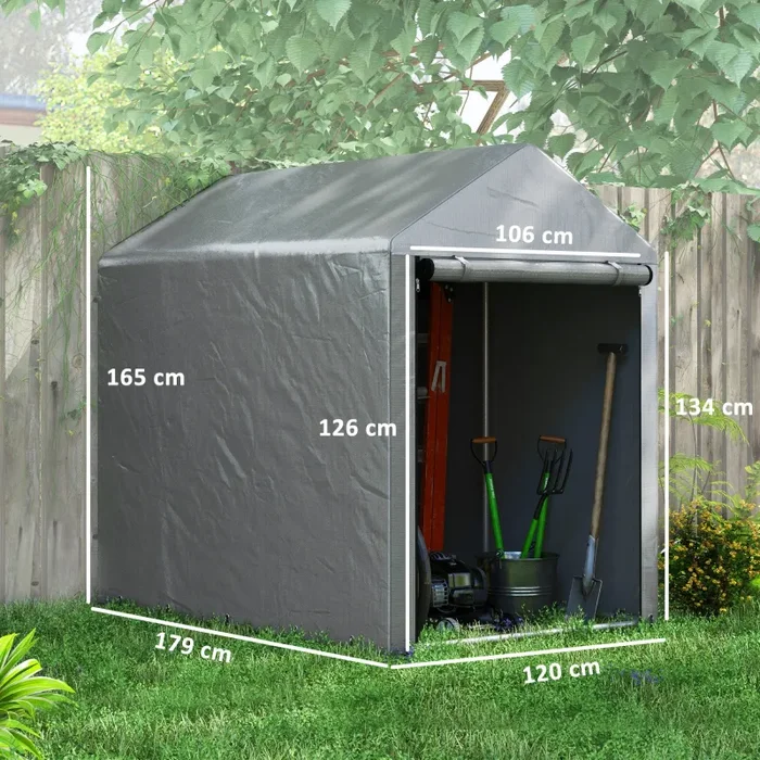Capanno Box per Attrezzi da Giardino 120x179x165 cm Tenda in PE anti UV e Metallo Grigio chiaro - immagine 3