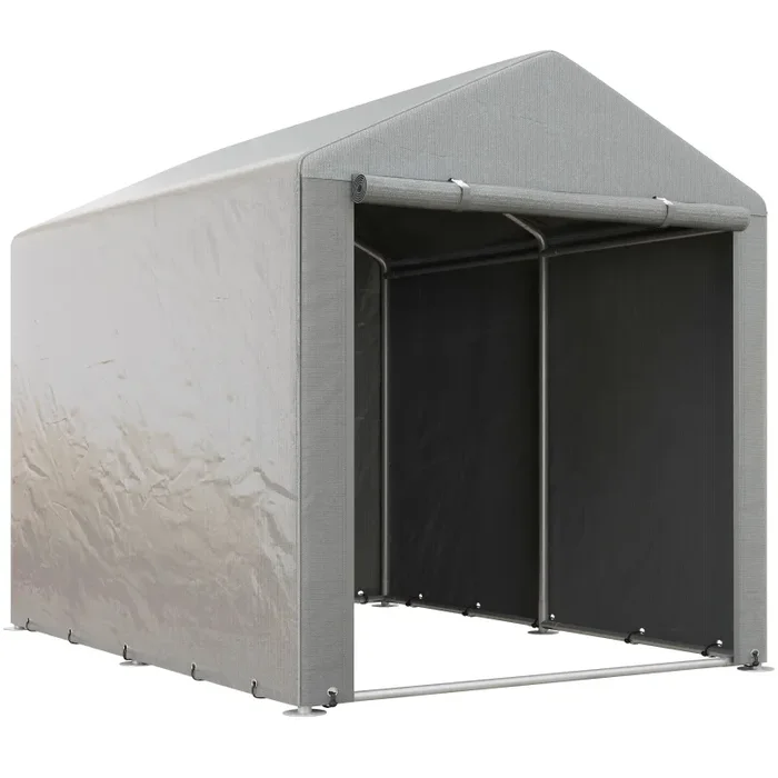 Capanno Box per Attrezzi da Giardino 160x218x172 cm Tenda in PE anti UV e Acciaio Grigio chiaro Saldi
