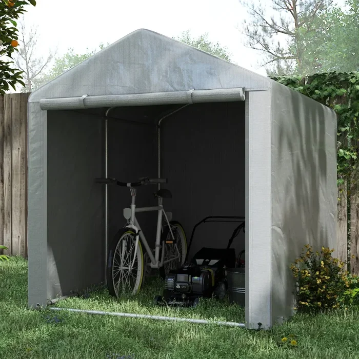 Capanno Box per Attrezzi da Giardino 160x218x172 cm Tenda in PE anti UV e Acciaio Grigio chiaro Saldi - immagine 2