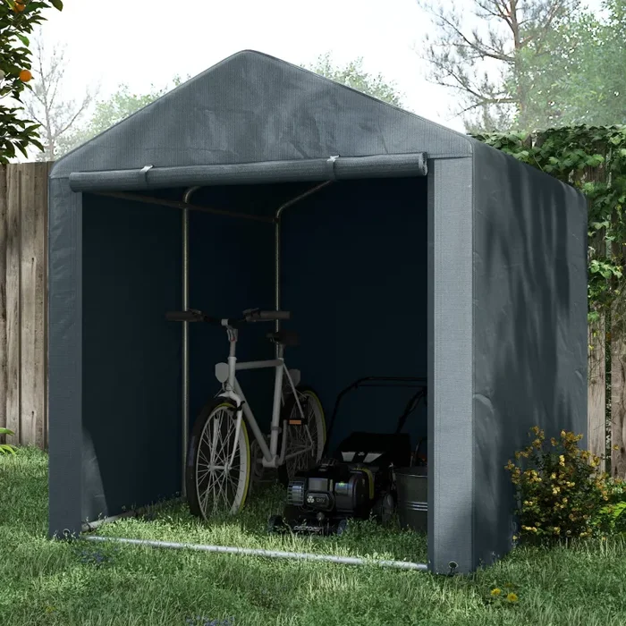Capanno Box per Attrezzi da Giardino 160x218x172 cm Tenda in PE anti UV e Acciaio Grigio scuso Online - immagine 2