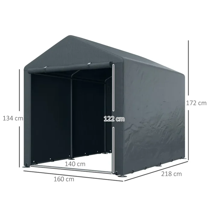 Capanno Box per Attrezzi da Giardino 160x218x172 cm Tenda in PE anti UV e Acciaio Grigio scuso Online - immagine 3