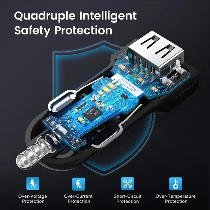 Caricatore Auto 2 Porte, Caricabatterie Auto USB 4.8A, Accendisigari USB 24W, Presa USB Auto Super Mini Universale per iPhone13/12/11/X/8/7/6,iPad, Samsung S21/S20/S10/S9/S8, Huawei P30/P20/P9 - immagine 3