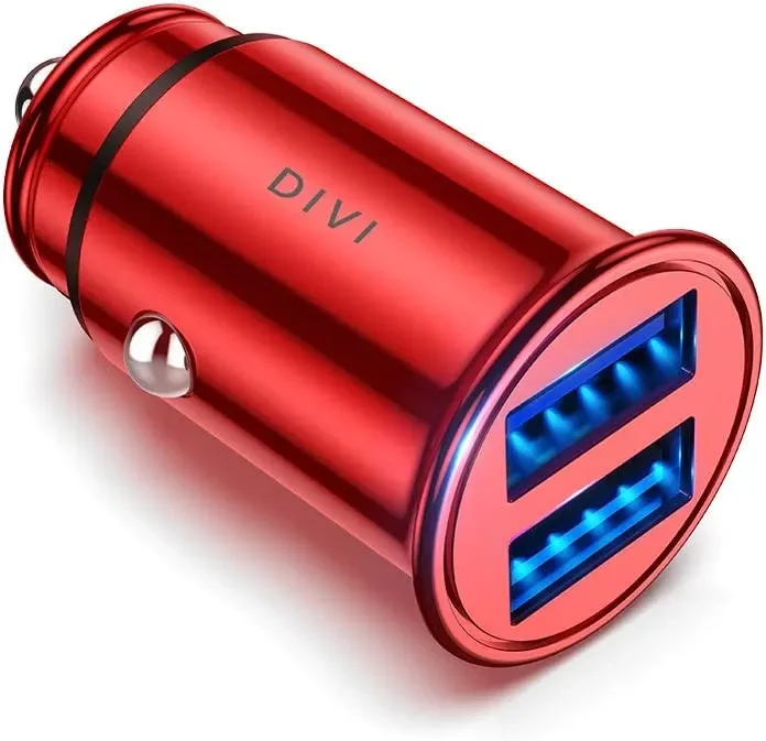 Caricatore Auto, DIVI Mini Metallo 24W/4.8A Caricabatterie Auto USB Ricarica Rapida a Doppia Porta Presa USB Auto Flush Fit Universale per iPhone 13/12/11/X/8/7/6, iPad, Samsung, Huawei (Nero) - immagine 2