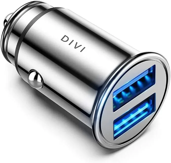 Caricatore Auto, DIVI Mini Metallo 24W/4.8A Caricabatterie Auto USB Ricarica Rapida a Doppia Porta Presa USB Auto Flush Fit Universale per iPhone 13/12/11/X/8/7/6, iPad, Samsung, Huawei (Nero) - immagine 3
