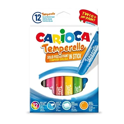 Carioca Tempere Stick Temperello | Tempere Solide Colorate in Scatola per Bambini, Tempere Super Lavabili, Colori Assortiti, 12 Pezzi Vendita calda