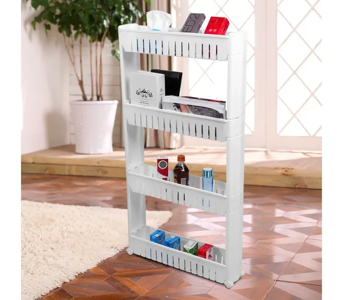 Carrellino da Cucina 54x102x12 cm 4 Ripiani con Ruote in Plastica Bianco - immagine 3