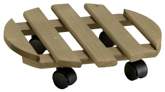 Carrellino Portatutto Vasi Fioriere Ø35 cm in Legno Tortora - immagine 2