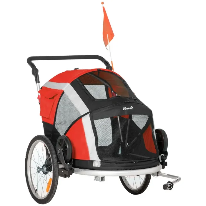 Carrellino Rimorchio per Cani e Animali Domestici 150x82x98-108 cm da Bicicletta Rosso Moda