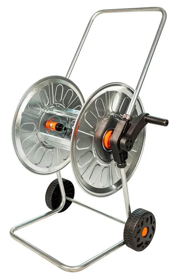 Carrello Avvolgitubo Manuale con Ruote 80 mt Tubo Ø1/2” in Acciaio Zincato Grigio Agrati