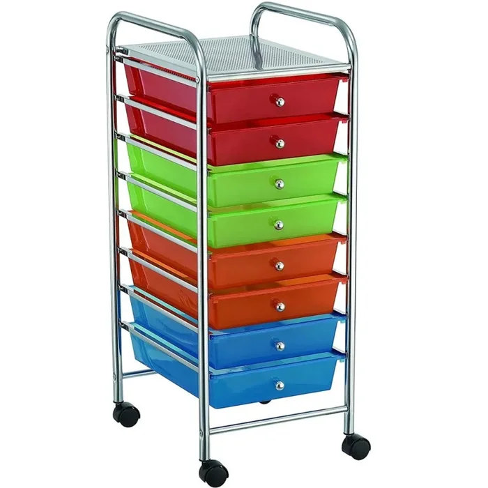 Carrello Cassettiera Multiuso Acciaio Casa Ufficio Estetista 8 Cassetti Colorati