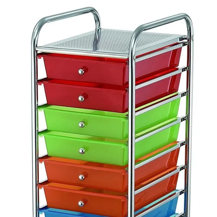 Carrello Cassettiera Multiuso Acciaio Casa Ufficio Estetista 8 Cassetti Colorati - immagine 2