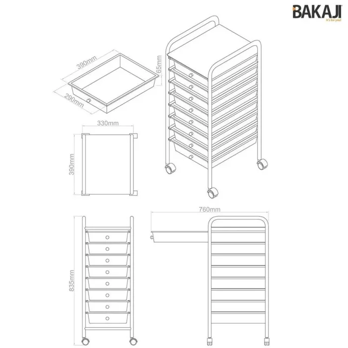 Carrello Cassettiera Multiuso Acciaio Casa Ufficio Estetista 8 Cassetti Colorati - immagine 3
